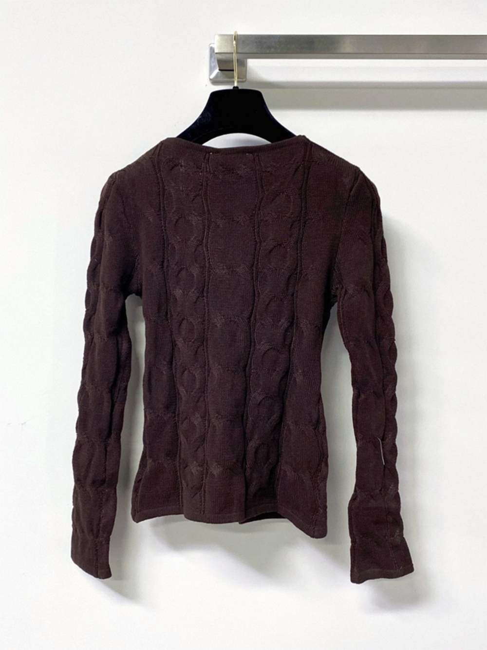 Chanel Cable Knit Hollow Front Long Sleeve Cropped Blouse - Picture 4 of 5